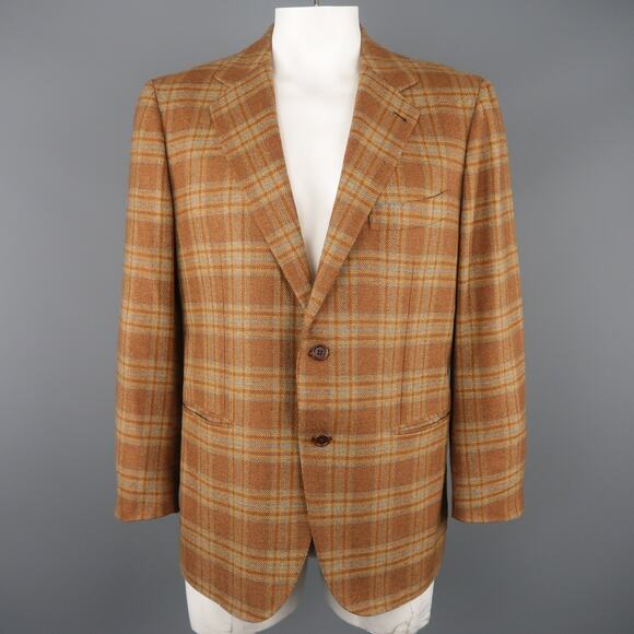 BORRELLI 44 Brown & Gold Plaid Cashmere Sport Coat